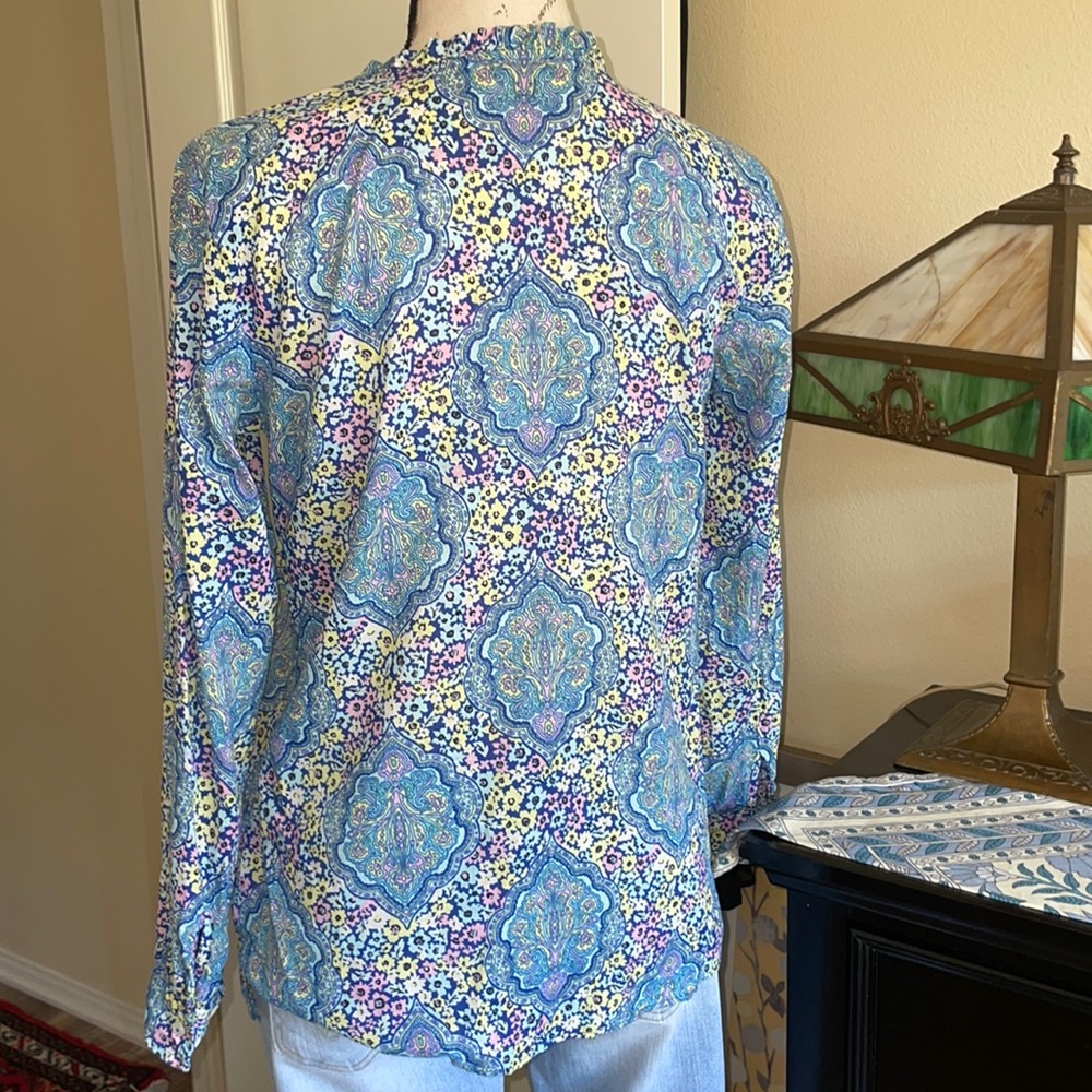 Talbots Pastel Gardens Floral Popover Blouse - Picture 7 of 10